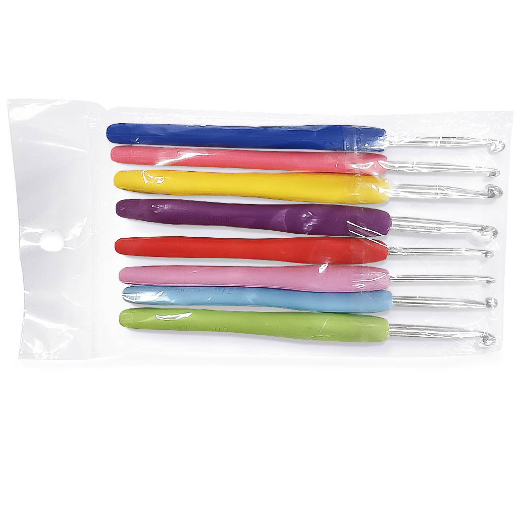 Herramientas de tejido de agujas de suéter de plástico de mango suave agujas de goma de color un conjunto de 8 agujas de ganchillo de Coca-Cola 14CM