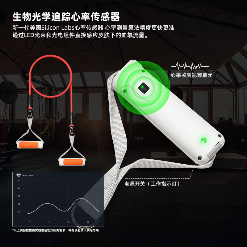 计时多功能健身智能拉力绳健身心率监控精准计数阻力拉力器运动带