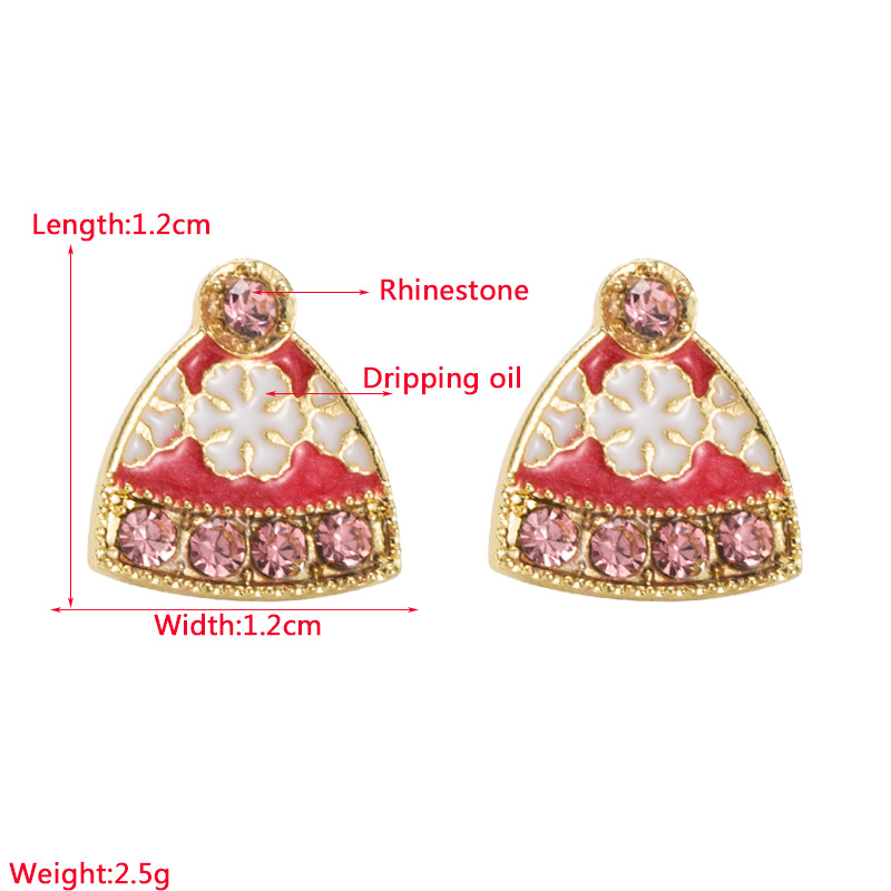 Cute Christmas Hat Alloy Enamel Rhinestones Women's Ear Studs 1 Pair display picture 1