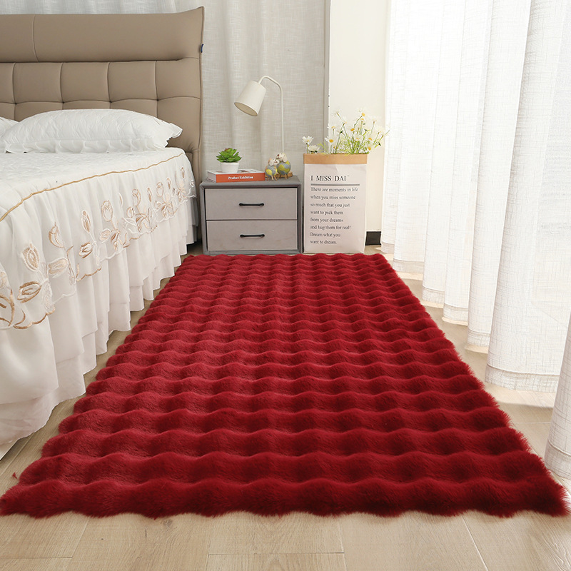 Bubble Velvet Carpet, Bedroom Bedside Bay Window Mat, Full-Length Faux Rabbit Fur Living Room Sofa Floor Mat, Rental House Carpet