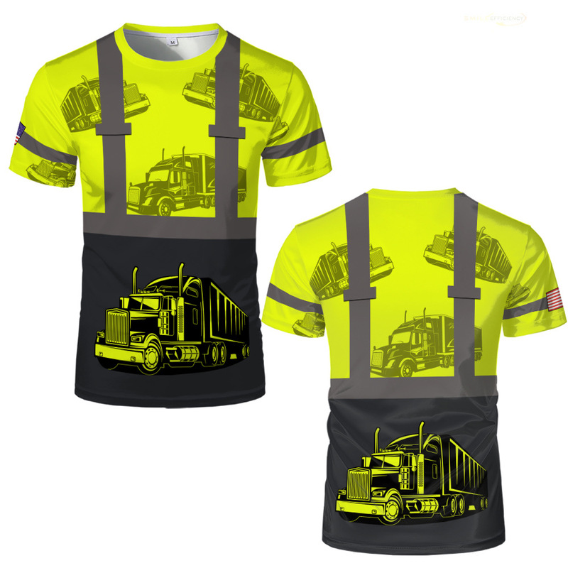 Truck Driver 3D Printed Short-Sleeved Workwear Sports Outdoor Polyester Breathable Round Neck Short-Sleeved T-Shirt