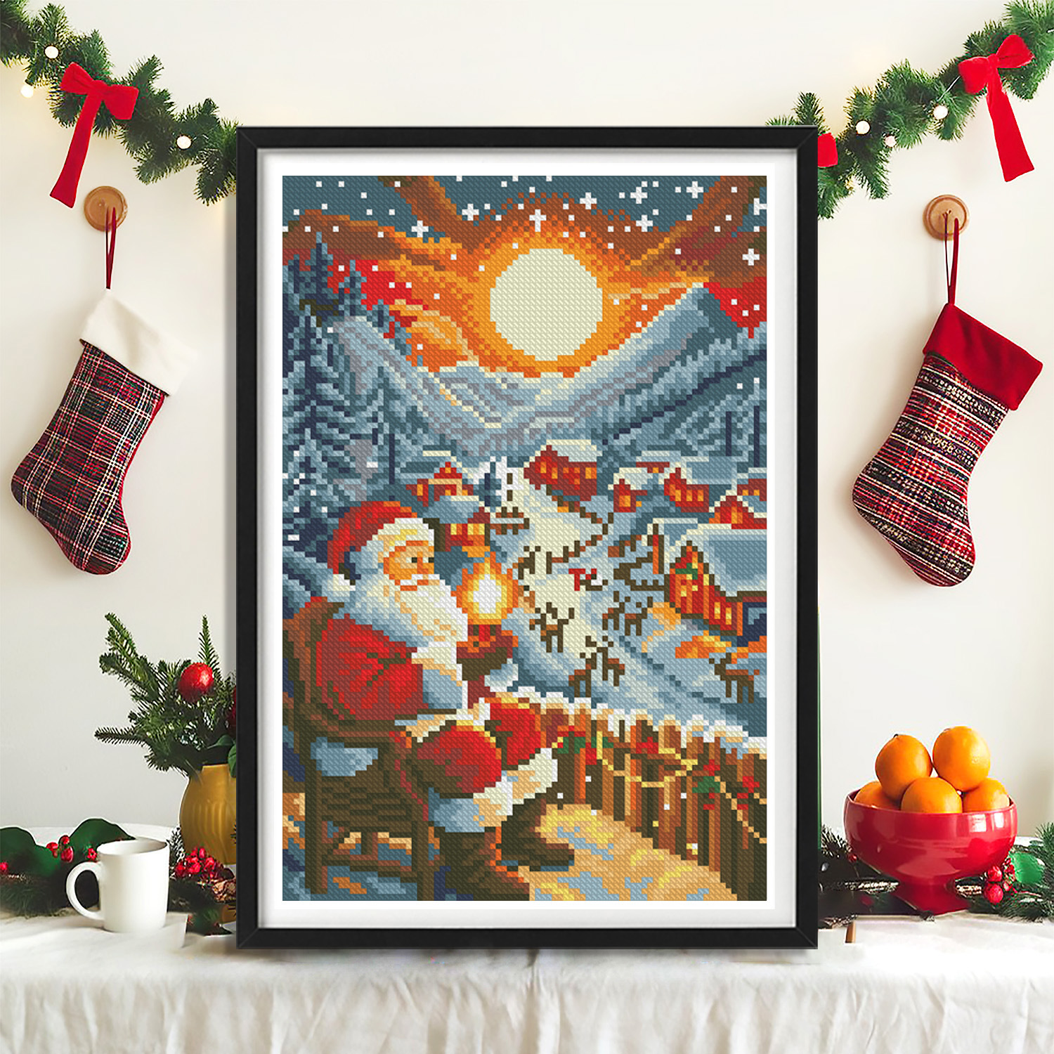 Ventas transfronterizas de Amazon al por mayor de Navidad nuevo bordado cruzado Navidad nieve crepúsculo Europa y América nieve noche decoración paisajística image 1