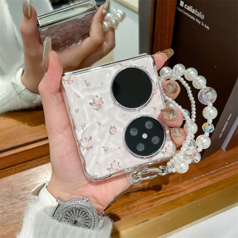 Capa para celular Huawei Pocket 2, dobrável com textura ondulada, resistente a quedas, estampa de rosas em tela cheia, design simples para mulheres._voghion.com