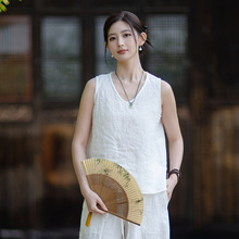 新款原创复古夏季薄款汉麻纯色宽松打底吊带女宽肩带无袖背心上衣