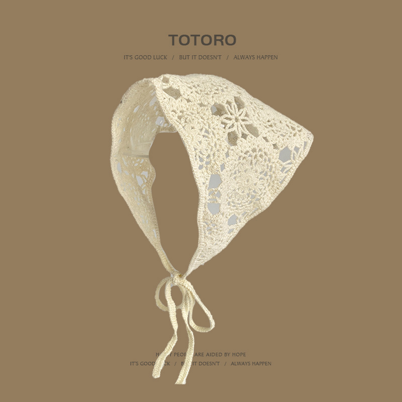 Francia cereza toallas triangulares mujeres primavera y otoño viajes padres-hijos gancho de punto flores hueco pañuelo de arte correa de pelo gorro