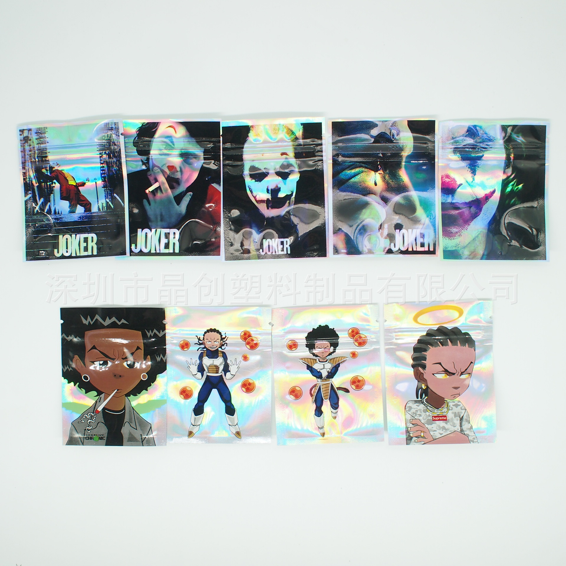 亚马逊现货6x8cm小丑烟草袋 7x10cm镭射袋cookies铝箔聚酯薄膜袋