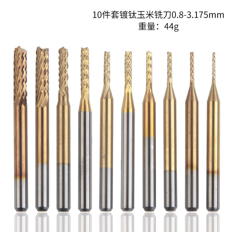 10pc0.8-3.175mm 티타늄 도금 옥수수 밀링 커터
