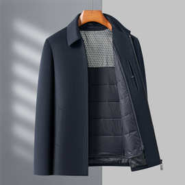 2024冬季外套男士夹克中年商务户外鹅绒内胆羊毛翻领纯色休闲代发