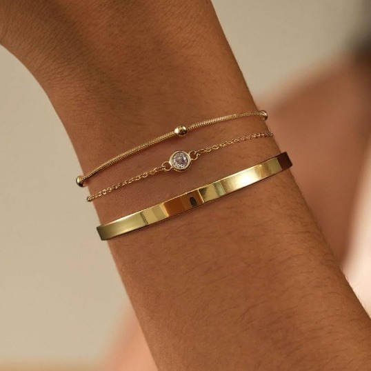 Cross-Border European and American Zircon Water Drop Bracelet Stainless Steel Open Bracelet Women's Temperament Bracelet 3-Piece Set Wholesale