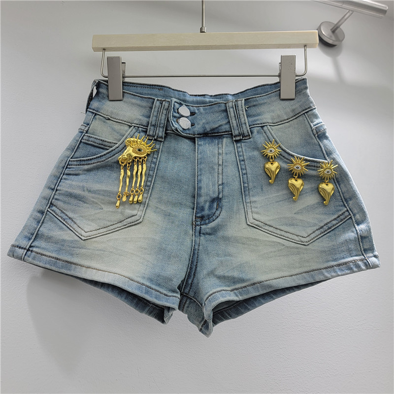 Pantalones Cortos de Mezclilla para Mujer de Cintura Baja Efecto Desgastado