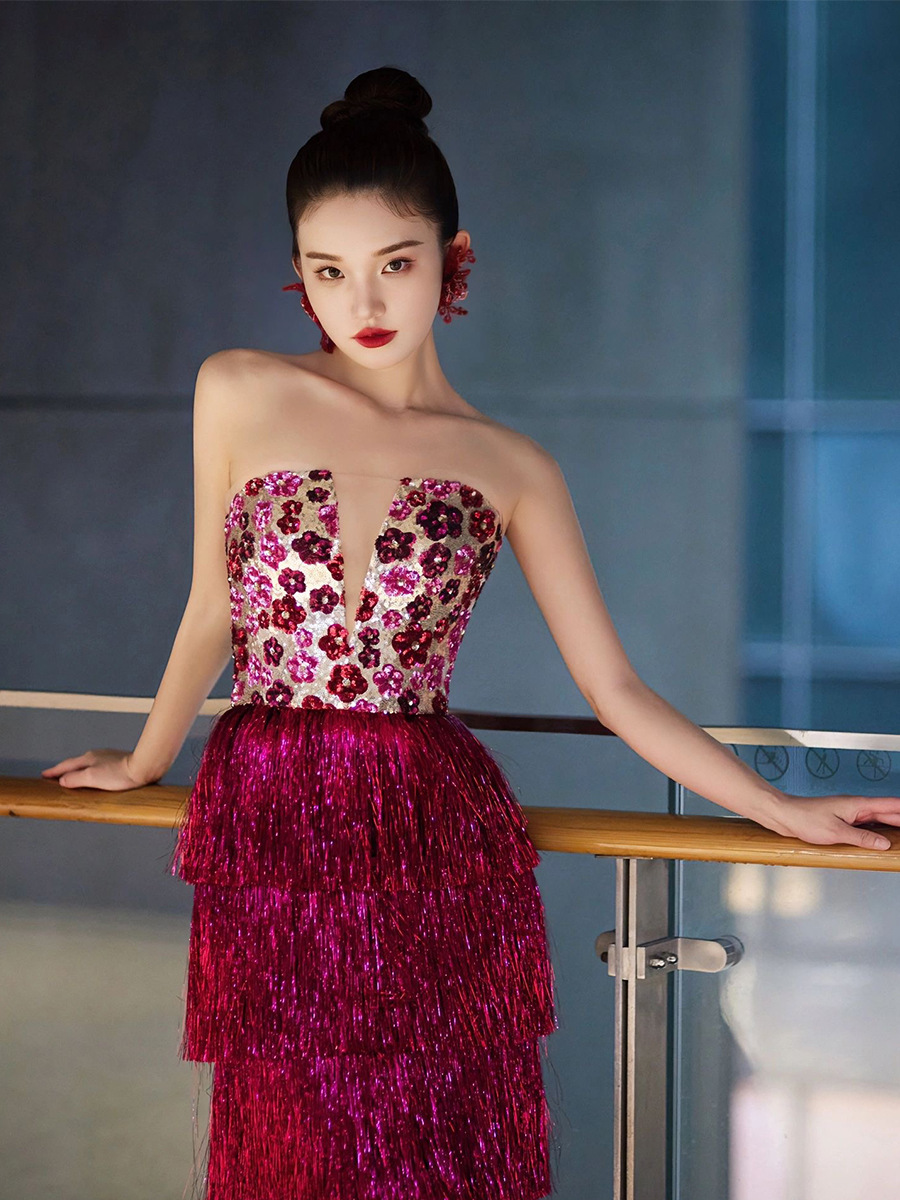 sexy black colored long evening dress