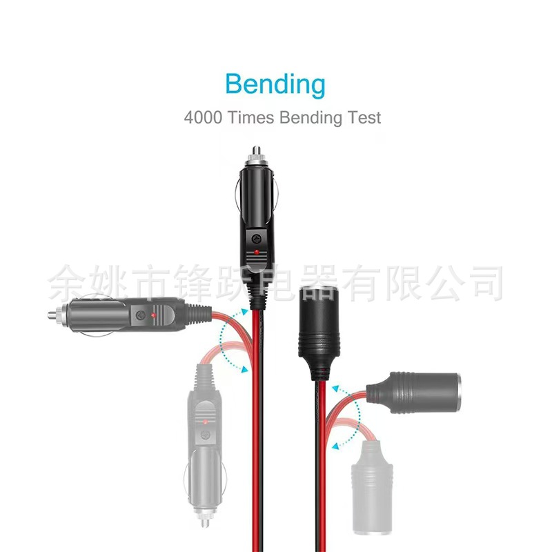 3 m cigarette lighter extension cord 12V/24V male plug adapter 16AWG heavy duty extension cord LED light