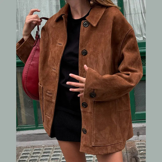 Cross-border European and American Women's AliExpress Explosions Retro Lapel Long Sleeve Button Jacket