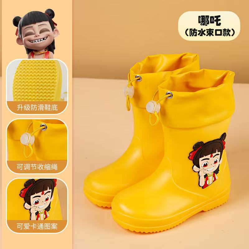 Children's Rain Boots, Cute Cartoon Boys and Girls, Kindergarten Baby Waterproof Shoe Covers, Medium and Large Kidsren's Non-Slip Rain Boots with Velvet