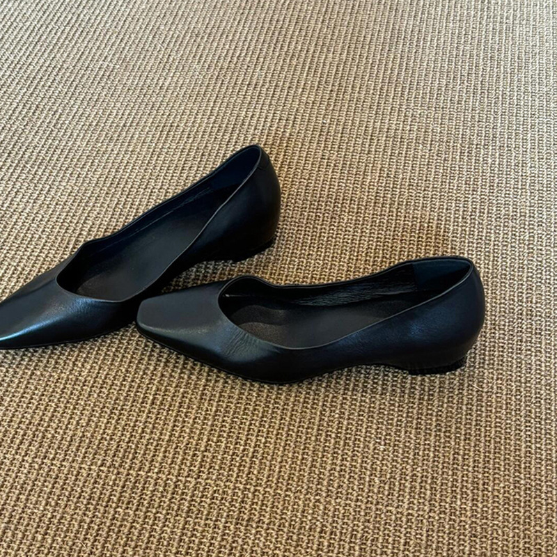 羊皮版~复古文艺风内增高真皮浅口单鞋女简约方头百搭通勤工作鞋|undefined