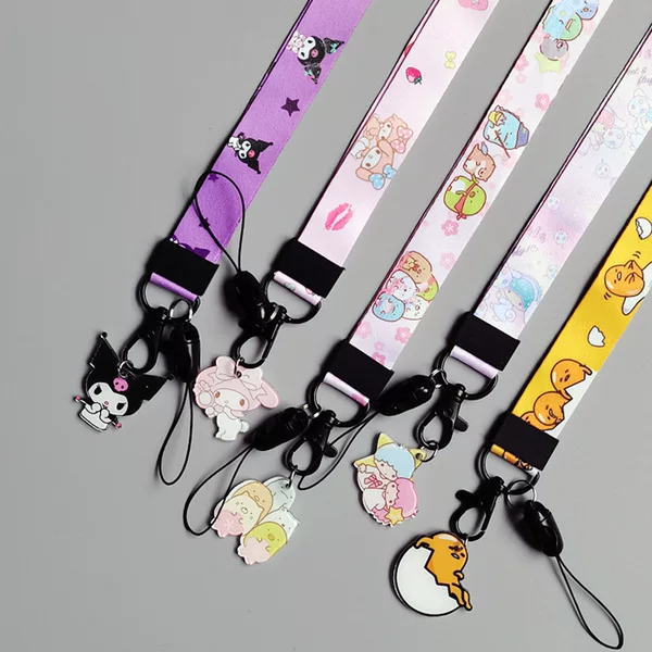 Mobile Phone Lanyard Cute Cartoon Neck Hanging Pendant Wide Flat Woven Band Card Set Breast Plate Thermal Transfer Sanrio Cartoon