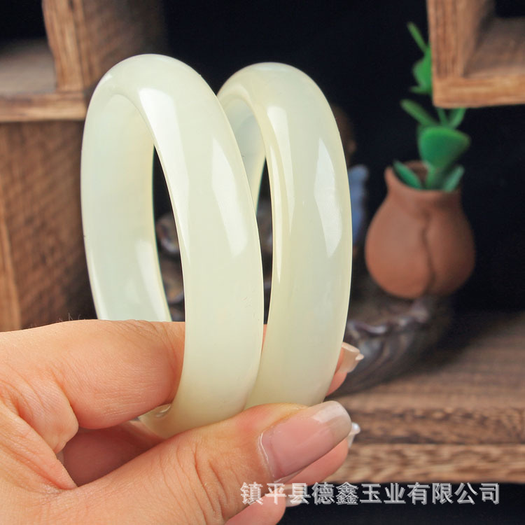 Afghan White Jade Blue and White Jade Bracelet Mutton Fat White Ice Silk Jade Women's Jade Bracelet Wholesale Lucky Bean