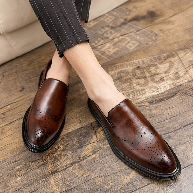 Трансграничные туфли больших размеров, Мужские броги размера 37-46, резные слипоны, модные деловые официальные кожаные туфли в британском стиле, мужские