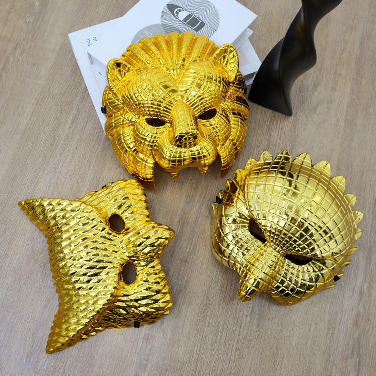 ハロウィンハーフフェイスマスク、仮面舞踏会、カーニバルパーティー、電気メッキゴールデンアニマルマスクゲーム小道具用|undefined