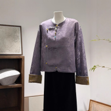 新中式国风外套女款2025春秋唐装紫色盘扣民国洋装盘扣吊坠上衣