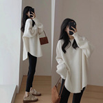 纯棉长袖t恤女秋冬季加绒内搭打底衫中长款遮屁股洋气上衣可外穿