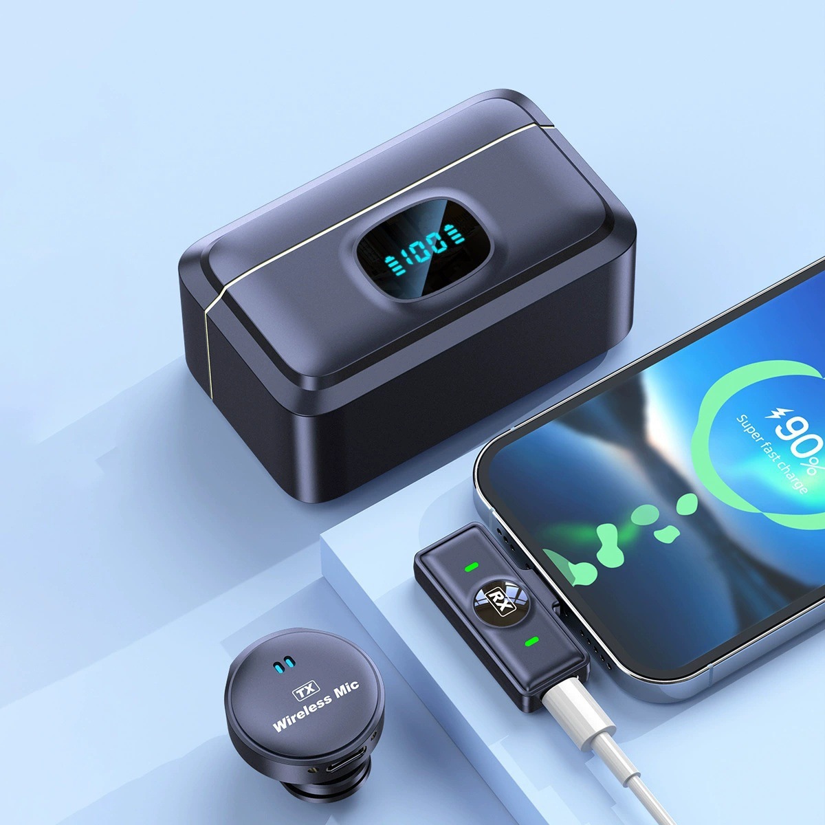 Customizado Q8 collar inalámbrico micrófono con cartucho de un remolque dos transmisión en vivo al aire libre resistencia de la batería de absorción magnética duradera reducción de ruido