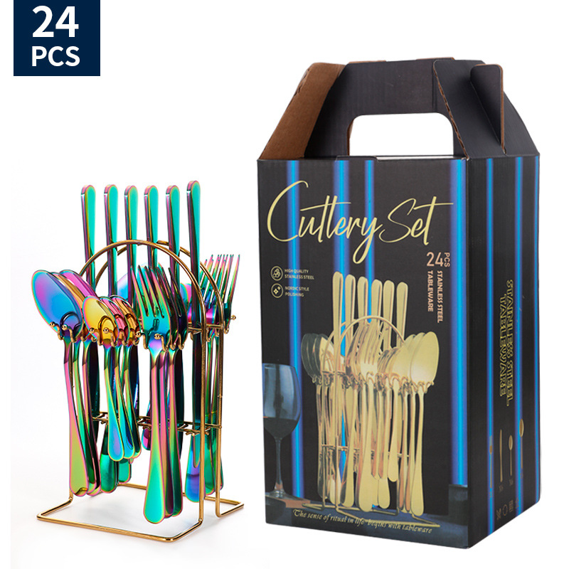 Juego de vajilla de acero inoxidable de Amazon transfronterizo 1010 Cuchillos, tenedores y cucharas de comida occidental Juego de 24 piezas Cuchillos y cucharas de bistec