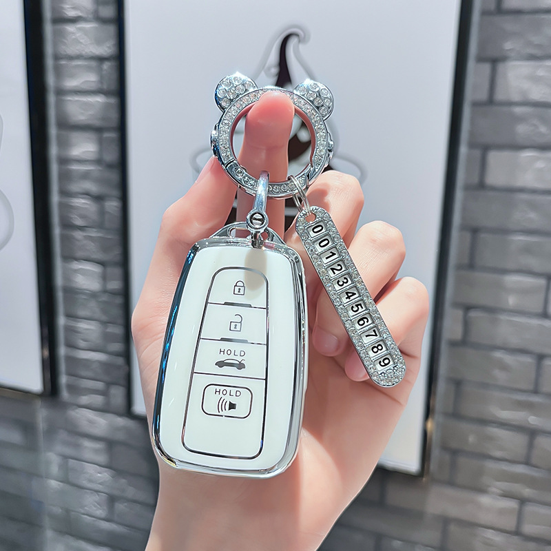 토요타 P 모델 - 스마트 4버튼 스피커 [싱글 쉘 화이트] + 실버 우주 비행사 다이아몬드 버클 + 실버 번호판