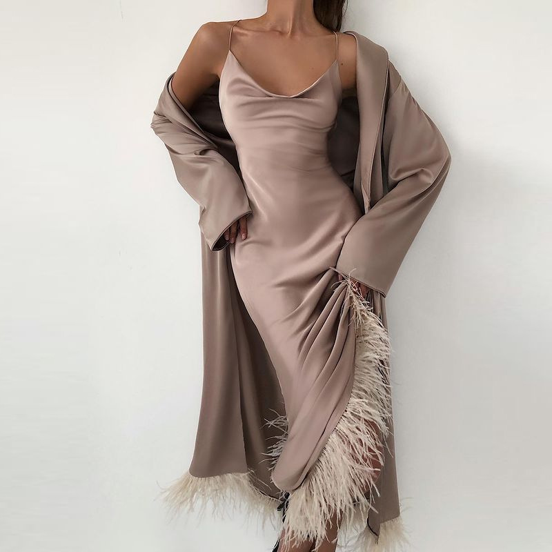tassel slim sling dress two-piece set nihaostyles wholesale clothes NSYLY104119