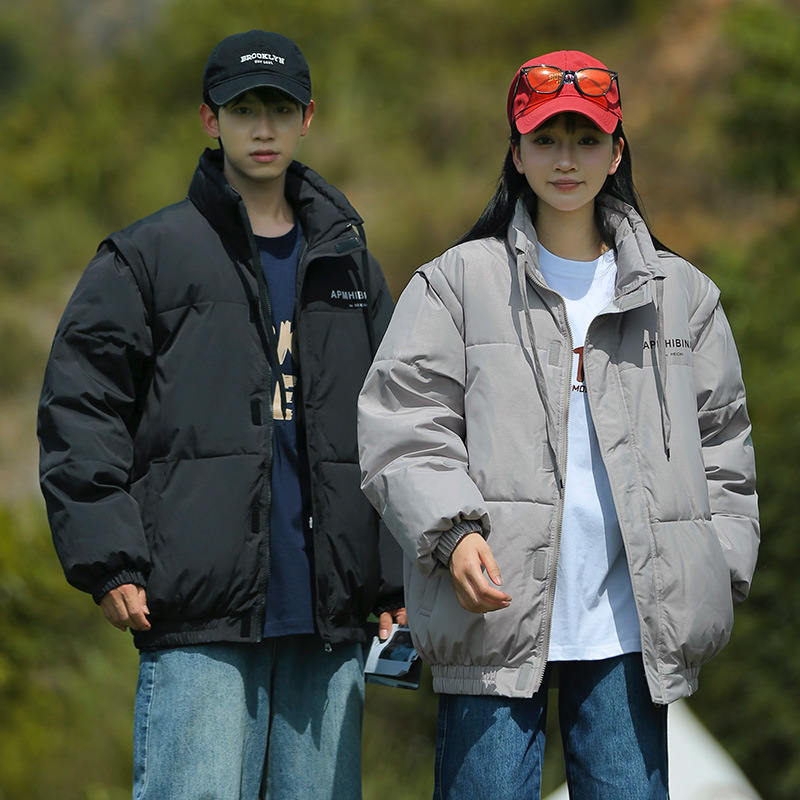 Gilet unisex staccabile a doppia manica in cotone, marchio alla moda, di nicchia, per studenti, caldo, antivento, vestibilità ampia, piumino_voghion.com