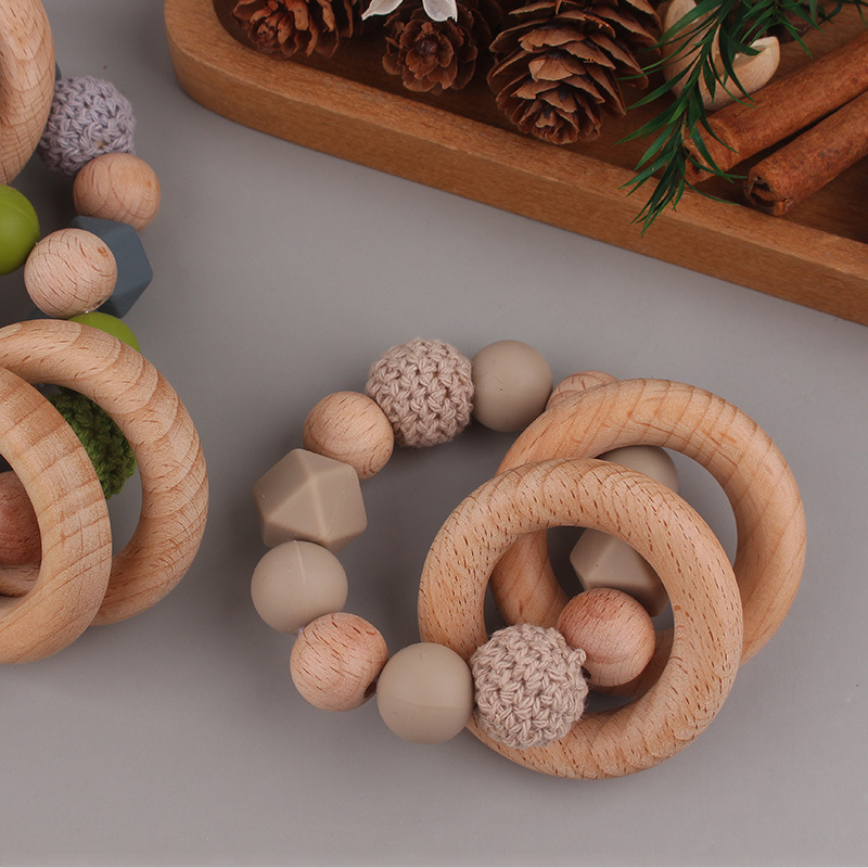 Bebé bricolaje cuentas creativas de madera de haya cuentas de silicona pulsera de mordedor campana juguete molar recién nacido