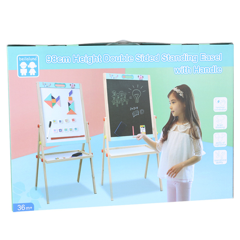 El elevador vertical se puede subir y bajar a 98cm de soporte Tablero de dibujo magnético de doble cara Tablero de escritura Juguetes de madera para niños