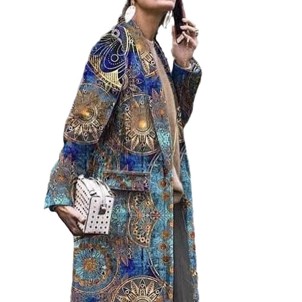 Abrigo Largo de Lana Estampado para Mujer Y9312 de Malla con Solapa para Otoño e Invierno image 7