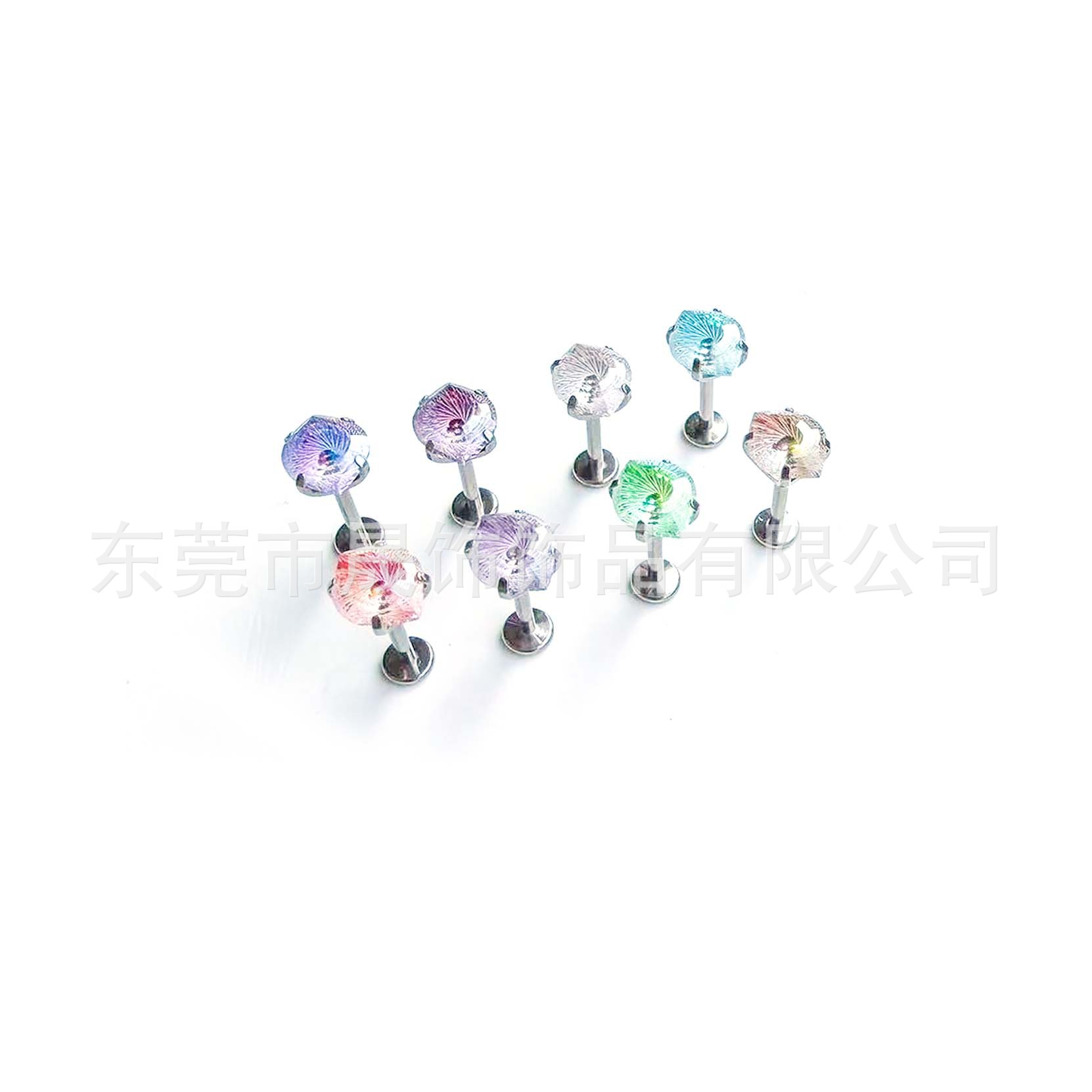 F136 Titanium Alloy Ear Stud 恶魔之眼天使之眼碗底 Prong Studded Cubic Zirconia Labret Stud G23 Piercing Jewelry 头