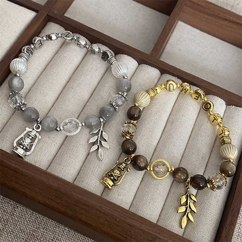 Personalized Middle Ancient Kerosene Lamp Leaves Friendship Bracelet Exquisite All-match Retro Bracelet Fashion Niche Couple Jewelry Trendy