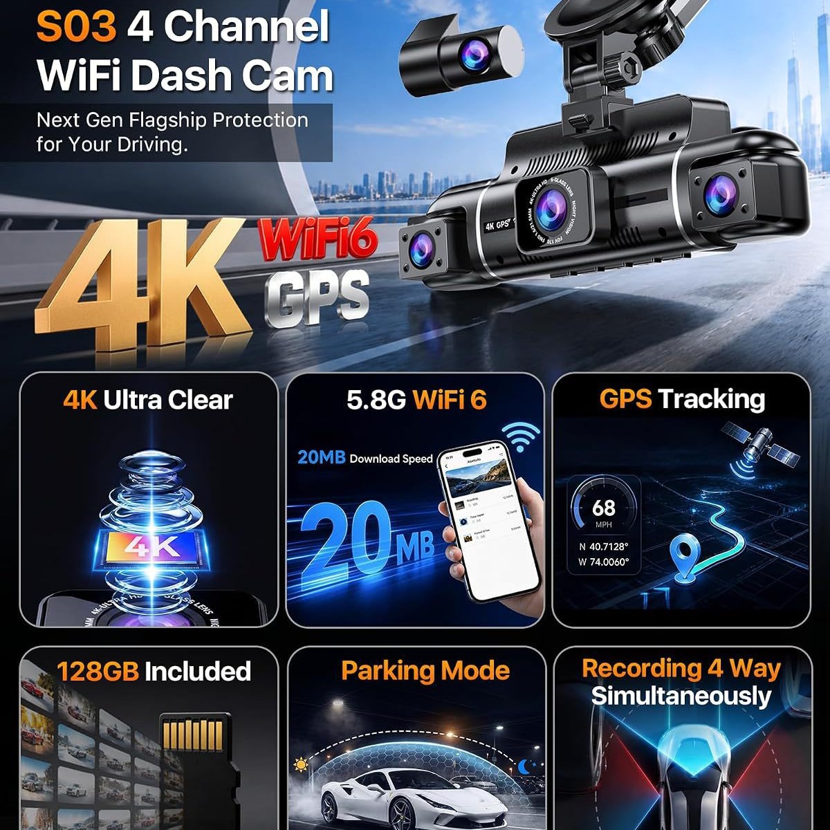 Dash cam private model new 4-channel 360-degree driving recorder 4K high-definition night vision WIFI parking monitoring
