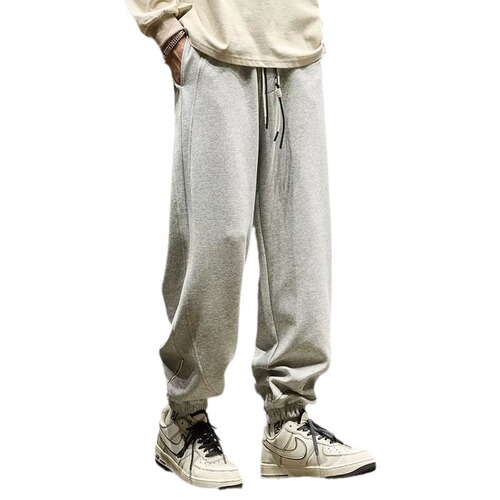 Grey men's spring and autumn loose tie-down pants American streetwear brand long pants sports pants men's autumn casual pants