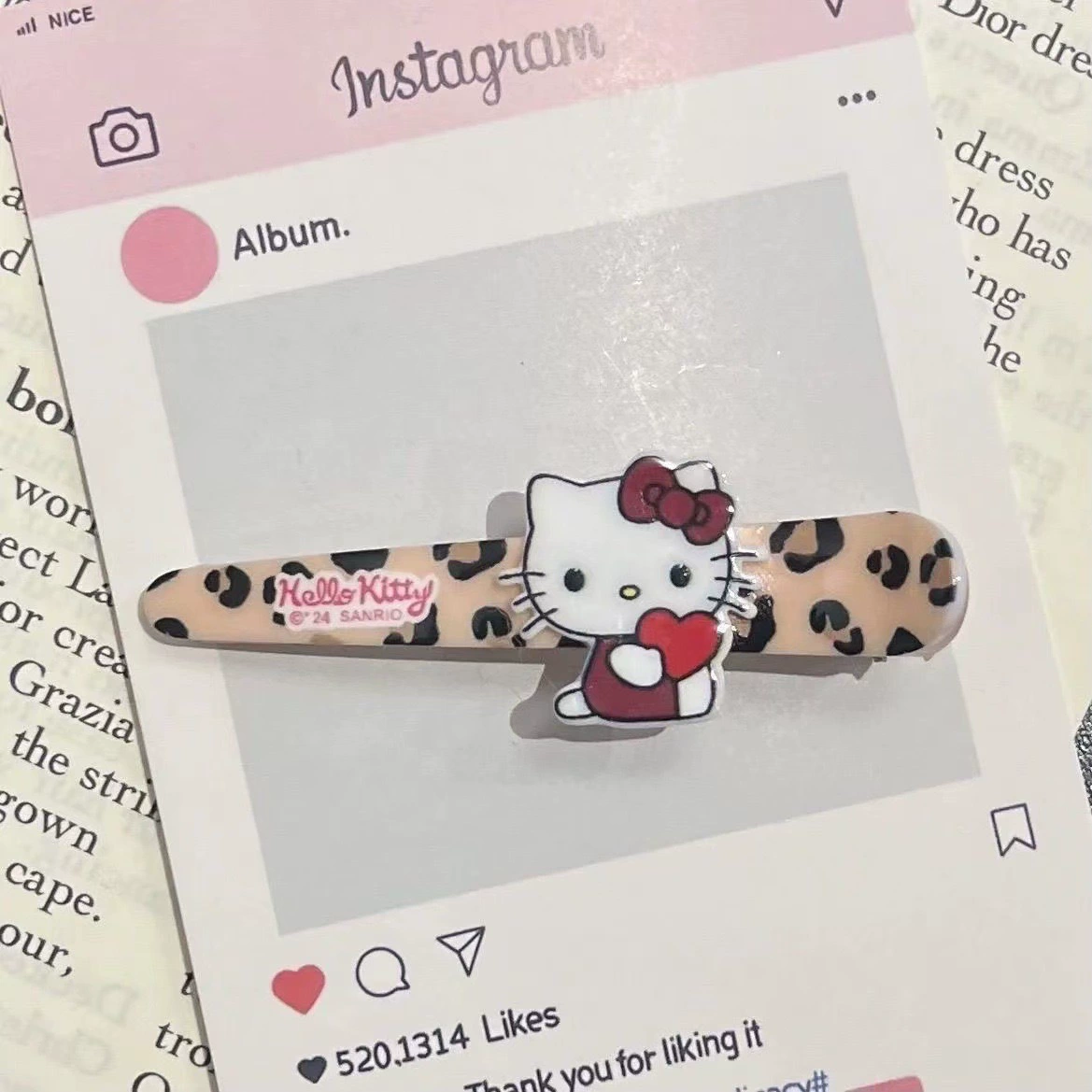 Заколка для волос Sanrio Hello Kitty акриловая, 8 см, леопардовый принт