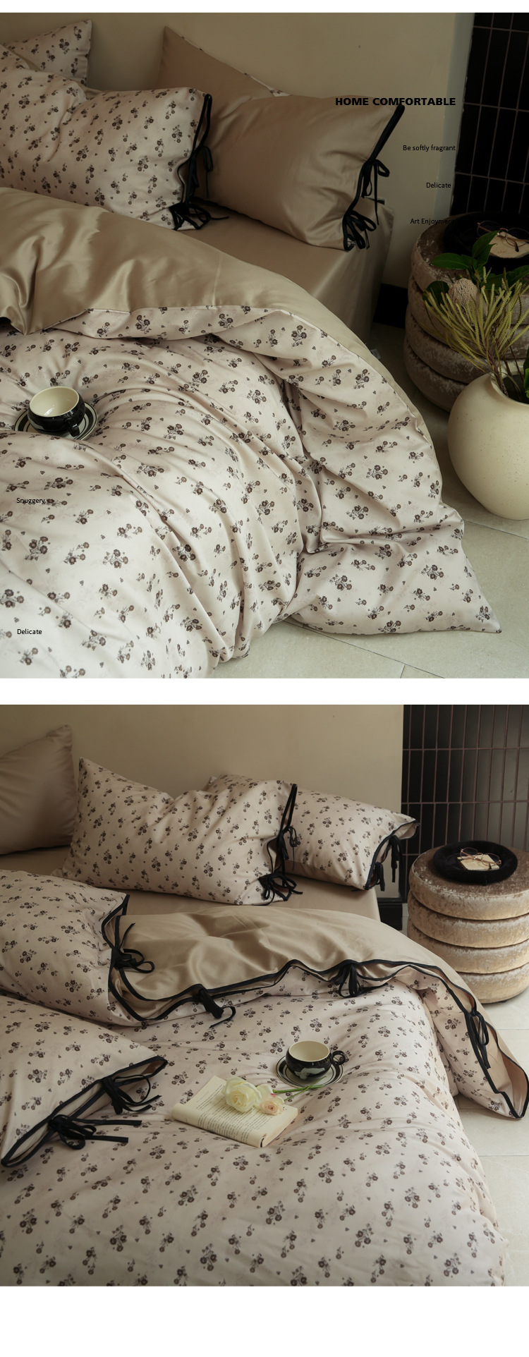 Conjunto de capa de edredão vintage boho com padrão floral_voghion.com