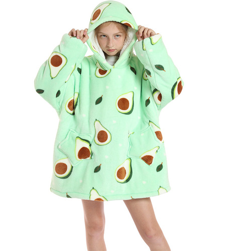 New flannel home lazy wear pullover TV blanket outdoor cold sweatshirt hooded home pajamas