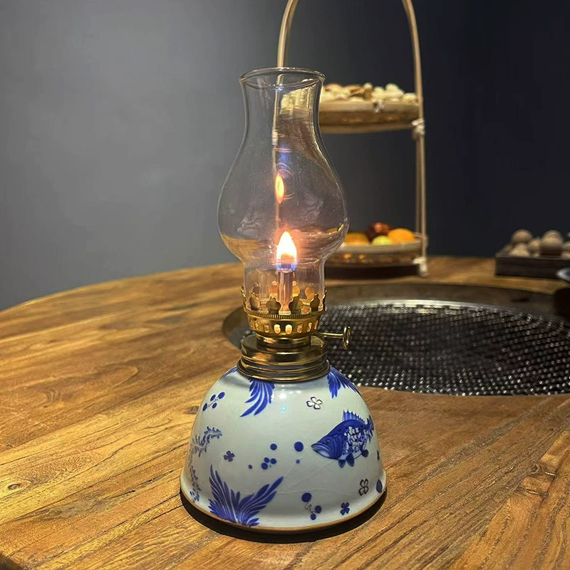 Керамическая керосиновая лампа Jingdezhen в синезависоу синей керамике светильник для ламп с масляной, чайный домик Бенгужай лампа LED поклонение Будде