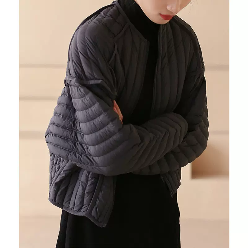 日韩风90白鹅绒轻薄茧型羽绒服女款高端女装冬季短款平湖黑色冬装