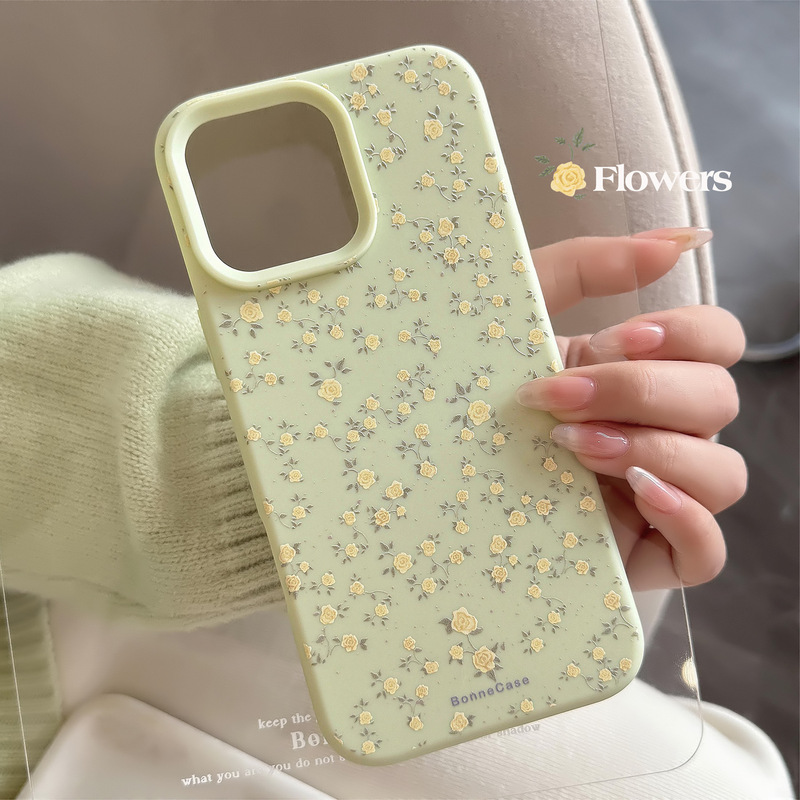 Summer Yellow Floral Case Suitable for Apple 16 Pro Max, Fresh Style for iPhone 17, Elegant Silicone Case for iPhone 15, 13, and 12