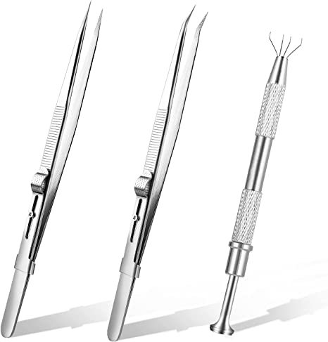 3PCS钻石珠宝镊子带槽不锈钢镊子夹取珠宝工具宝石夹子多用途镊子