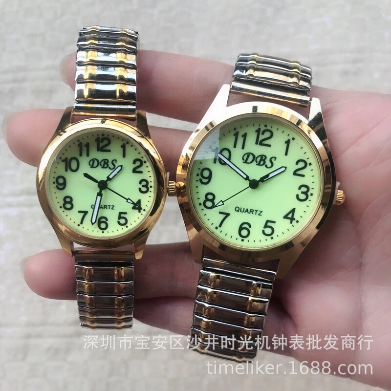 Inter-Gold Large Dial Digital Luminous Waterproof Elderly Watch Fashionable Elastic Spring Band Quartz Wrist Watch for Men and Women
