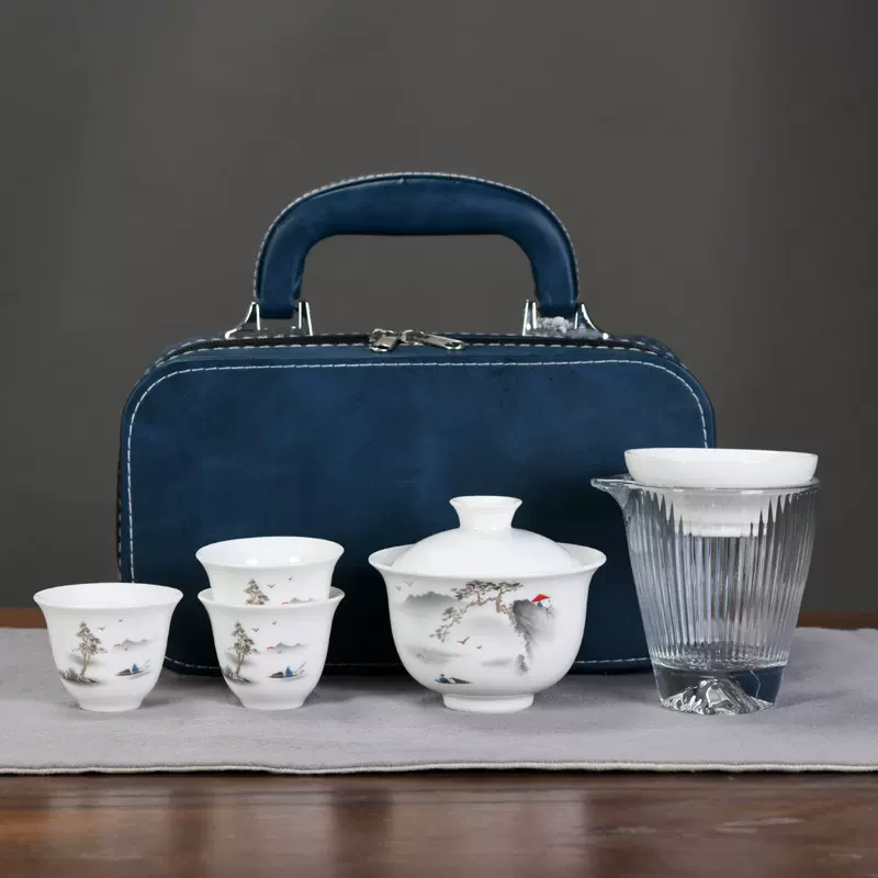 白瓷羊脂玉盖碗旅行茶具户外车载便携小套装快客杯伴手礼商务送礼