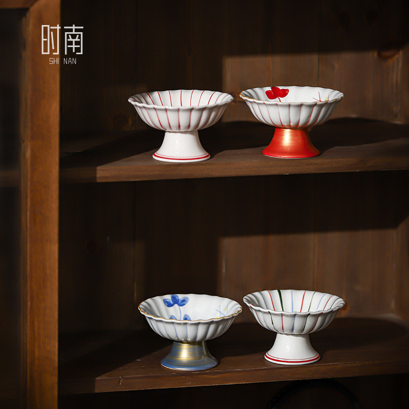 Japanese-style Hand-painted Ceramic High Foot Plate Tea Shop Refreshment Plate Home Tea Table snack plate Afternoon tea snack plate Pastry plate