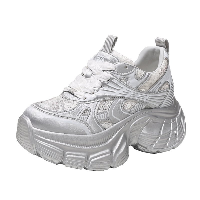 Giày sneaker chunky đế dày tăng chiều cao lưới thoáng khí mùa hè nữ HS9157-66 — Màu trắng