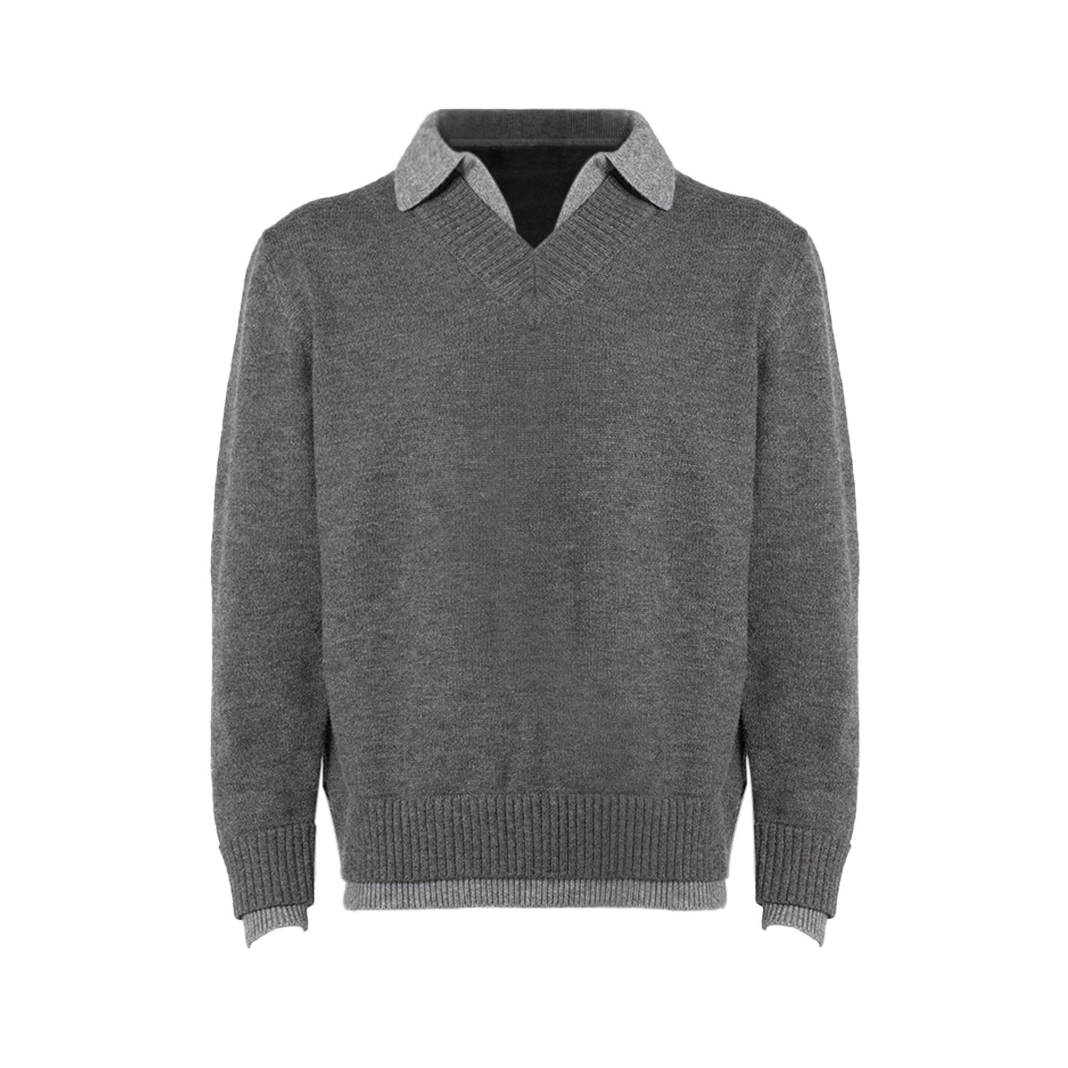 Suéter de Punto para Hombre Efecto Dos Piezas de Poliéster Transpirable Manga Larga para Otoño e Invierno image 8