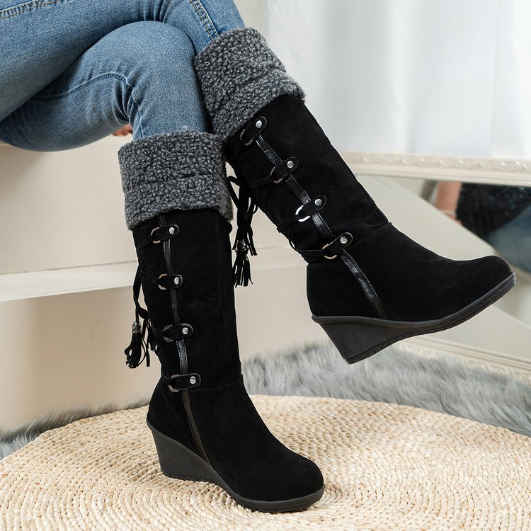 winter keep warm high boots wedge heel